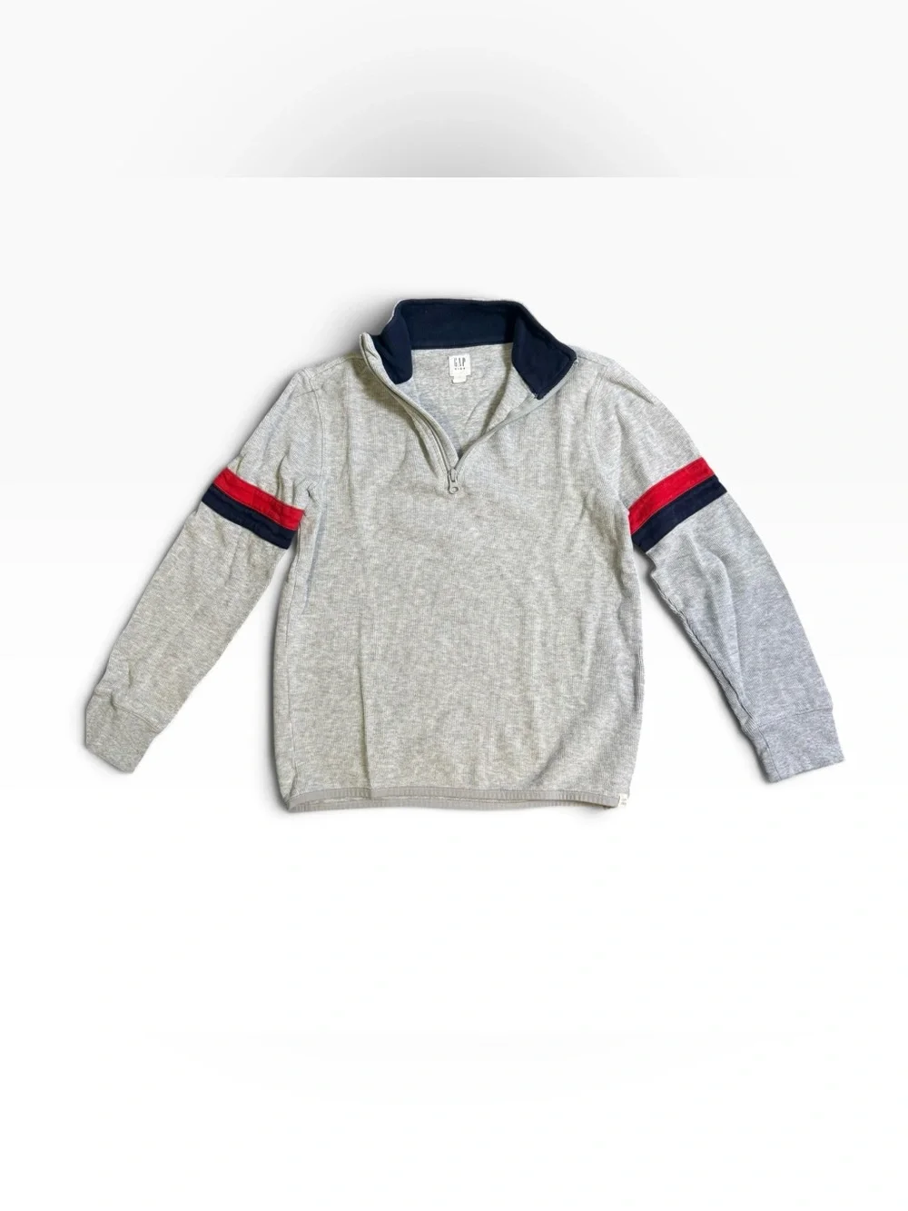GAP Kids Boys XL 12-13 Gray Quarter Zip Pullover Red Navy Stripe Cotton